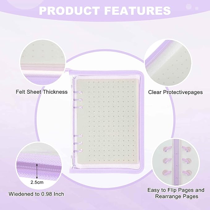 CAPASTEC Pin Bag, Portable Pin Display Book, Ideal for Pins, Brooches Storage, Purple White