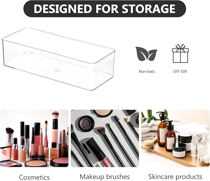 Acrylic Makeup Brush Organizers,2 Pack 1 Section 1 Compartments Transparent Plastic Lipstick Holder Clear 9.13x3.54x2.36 Inches Storage Square Cube for Bathroom Jewelry Accessories