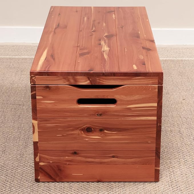 Amish Made Wooden Storage Chest Trunk Box with Lid and Handles for Bedroolanket, Clothes, Anti-Slam Hinges, Handmade, Rustic, Cedar Wood, Natural Stain, 30"