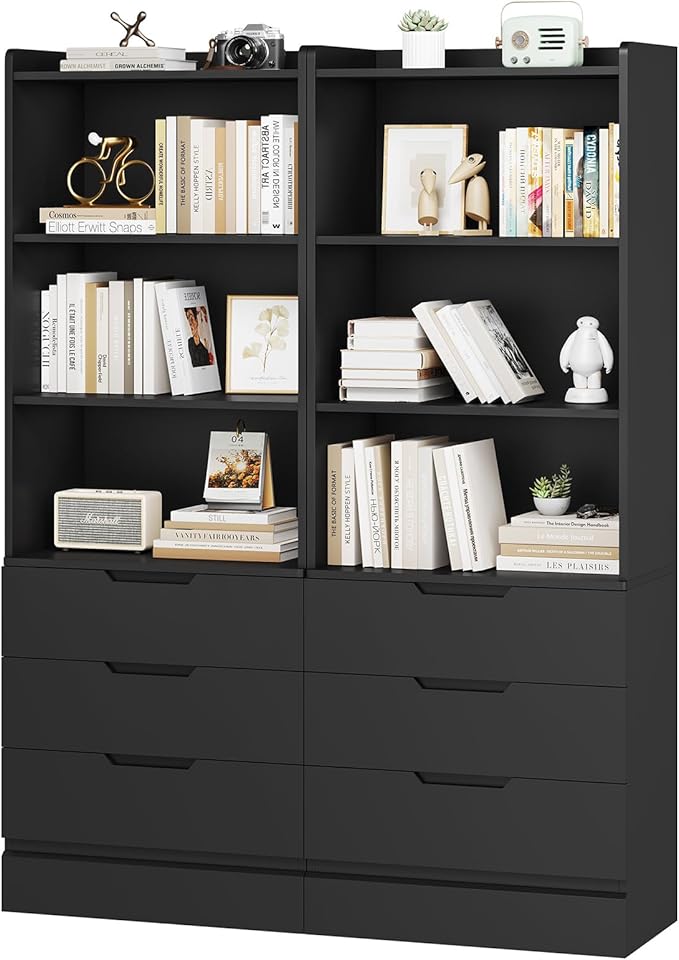 DICTAC Bookcase Set of 2 with 3 Drawers 73.23'' Bookshelf Storage Cabinets with Shelves and Drawers Kitchen Pantry with Microwave Stand,Storage Organizer for Living Room,Office,Study,Bathroom