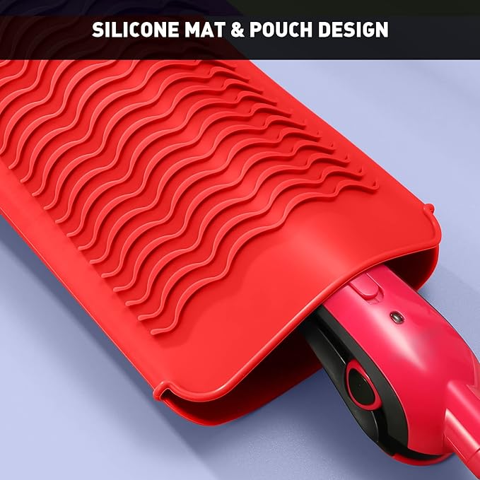 ZAXOP Resistant Silicone Mat Pouch for Flat Iron, Curling Iron,Hot Hair Tools (Red)