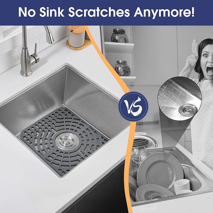 Silicone Sink Protector for Kitchen Sink 12“x16" – Flexible Sink Mat, Heat Resistant Grid, Non-Slip Rack, Easy to Clean Dishwasher Safe – Fits Farmhouse, Single & Double Bowl Sinks
