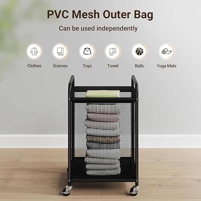 ELYKEN Laundry Basket with Wheels, 80L Rolling Laundry Hamper with Removable Liner Bag, Laundry Sorter with Metal Handle, Clothes Hamper Cart for Laundry Room, Bedroom, Bathroom and Dorm