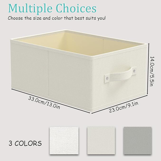 Storage Bins, 3 Pack Foldable Cloth Basket, Cube Organizer with 2 Handles, Suitable for bedrooms, living rooms, wardrobes, and workspaces, Beige, 13 x 9.1 x 5.5 In, XSNY11BES-3