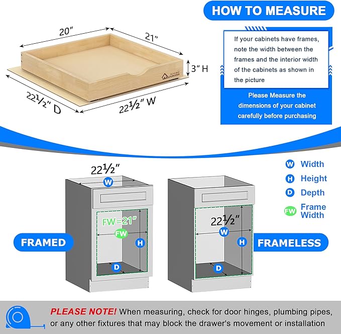 WelFurGeer Soft Close Pull Out Drawers for Cabinets, 20" W x 21" D Pull Out Cabinet Drawer with Heavy Duty Slides, Pull Out Cabinet Organizer, Cabinet Drawers Slide Out, Pull-Out Home Organizers