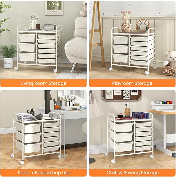 Giantex 9 Drawers Rolling Cart, Classroom Organizers, Storage Cart with Wheels, for Teacher Office Home School Supplies Tool Craft Art Paper, Ivory