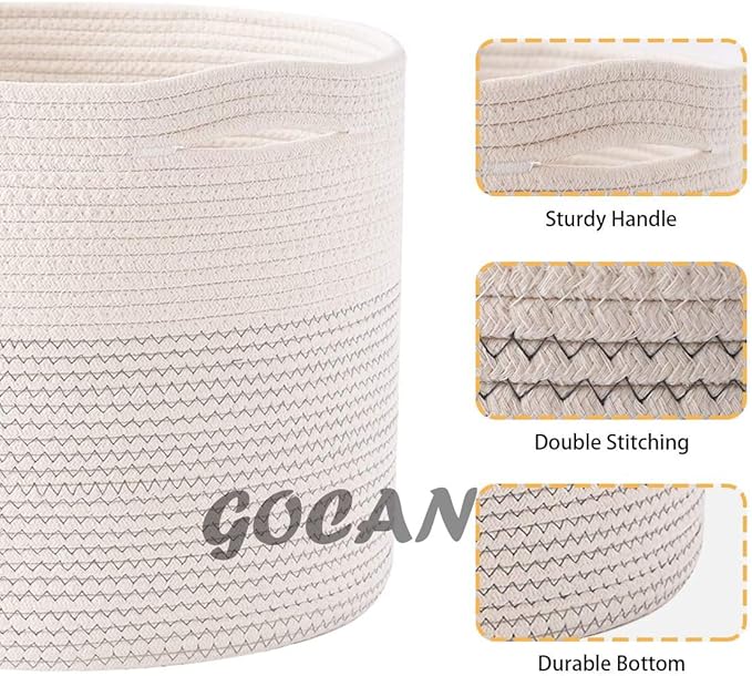 Extra Large Laundry Basket 22" X 22"X 14" XXXL Cotton Rope Woven Basket for Blankets Storage Basket with Handles for Living Room (Beige)