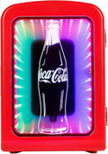 Coca-Cola 4L / 6-Can Mini Fridge with Multi-Color LED Light – Portable Thermoelectric 12V DC/110V AC Quiet Cooler/Warmer for Bedroom, Office, Car, Gaming Room, Mini Refrigerator for Drinks & Skincare