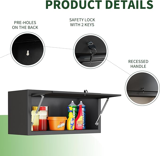 Metal Tool Cabinet,Garage Storage Cabinet System,Wall Cabinet & Locking Rolling Tool Cabinet with Doors and Adjustable Shelves,Steel Tool Cabinets for Home (1 Pcs-StyleA, Black)
