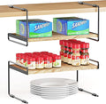 SpaceAid Cabinet Shelf Organizers 2 Pack, Kitchen Counter Organizer Rack Under Shelves Riser, Pantry Cupboard Storage Organization, Metal and Wood, Black and Natural, 16" Wide