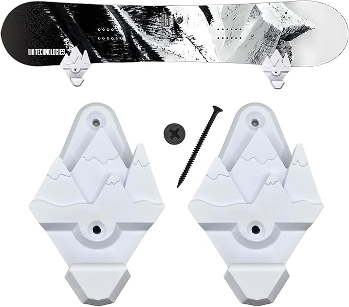Snowboard Wall Mount Storage – Damage-Free Snowboard Hanger, Hook to Securely Store Gear, Hang and Display Snow Boards and Gloves, Gear Organizer (True White)