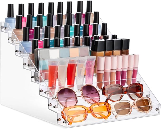 Okuna Outpost 8-Tier Acrylic Nail Polish Rack - 96-Bottle Nail Polish Organizer - Essential Oil Organizer & Paint Storage - 2.5mm Acrylic Tiered Display Stand - 12.75 x 12.5 x 9.25 in