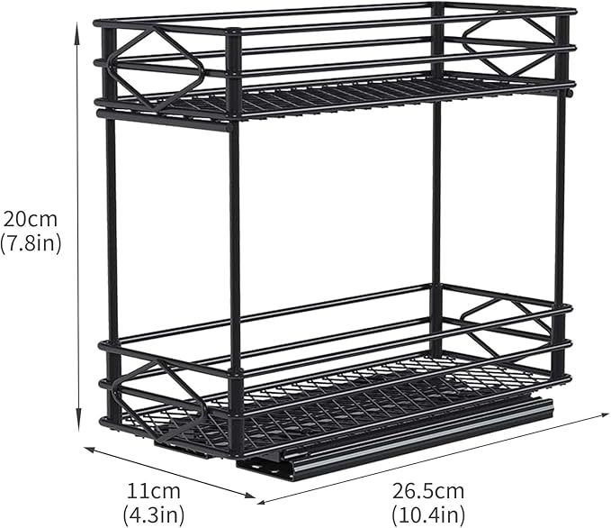 Pull Out Medicine Organizer,Slide Out Storage Drawers,Spice Rack Organizer for Cabinet,Pill Bottle Storage for Holding Vitamins,Supplements Cosmetics,10.43”L x 4.33”W x 7.87”H,2 Tier,Black