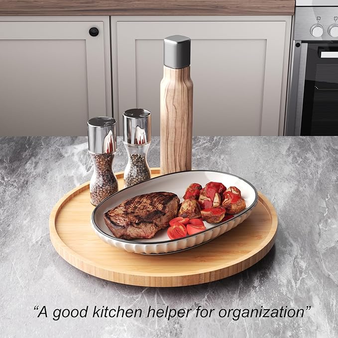 Lazy Susan Organizer for Kitchen,Bamboo Turntable for Cabinet,Pantry,Vanity,Large（Natural）