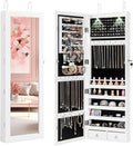 Giantex Jewelry Armoire Wall Door Mounted, Lockable Jewelry Cabinet with 42.5'' Full Length Mirror, 2 LEDs Jewelry Organizer Box with 2 Drawers, Mirror with Jewelry Storage (White)