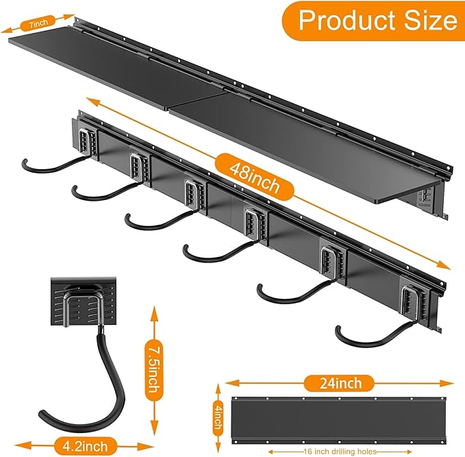 TORACK Bike Storage Rack with Shelf, 6 Bikes Hangers for Garage, Space Saving Bike Rack Wall Mount, Holds Up to 600 LBS