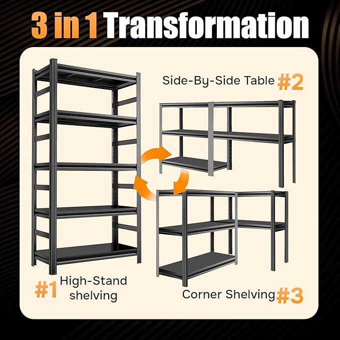 77"H-47"W Garage Shelving-3000LBS 5 Tier Storage Shelves,Adjustable Heavy Duty Metal Shelving Unit and Storage Large Rack,Utility Steel Shelf For Shop Warehouse Industrial Pantry Basement 77"x47"x18"