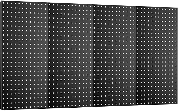 Pegboard Wall Organizer 4 PCS 24" x 12" Black Peg Board Metal Pegboard Panels for Garage Tool Storage