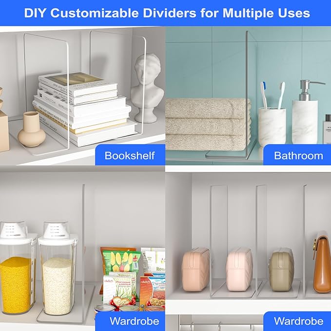 OKPOW Shelf Dividers Closet Organizer - 12" Tall X 11.8" Deep Acrylic Clear Sturdy Separate for Clothes Purse - Adjustable Space Saver Easy Install for Home Organization Enthusiasts 12 Pack