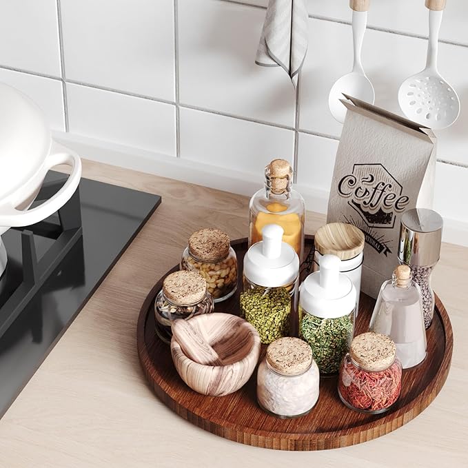 Lazy Susan Organizer for Kitchen,Bamboo Turntable for Cabinet,Pantry,Vanity,Large（Brown）