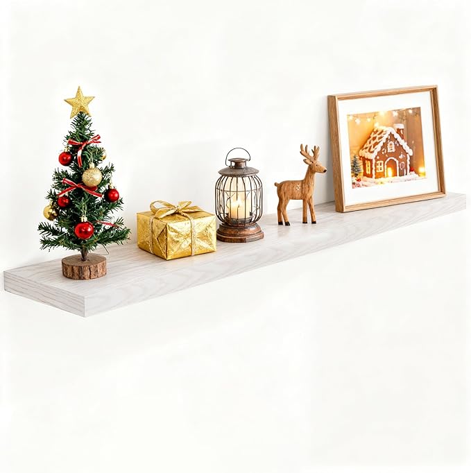 Fun Memories 55Inch Floating Shelves for Wall 1 Pack Shelves for Bedroom|Kitchen|Bathroom Wall Mounted Rustic Wood Floating Shelf with Invisible Brackets for Books|Storage|Decor, Brich