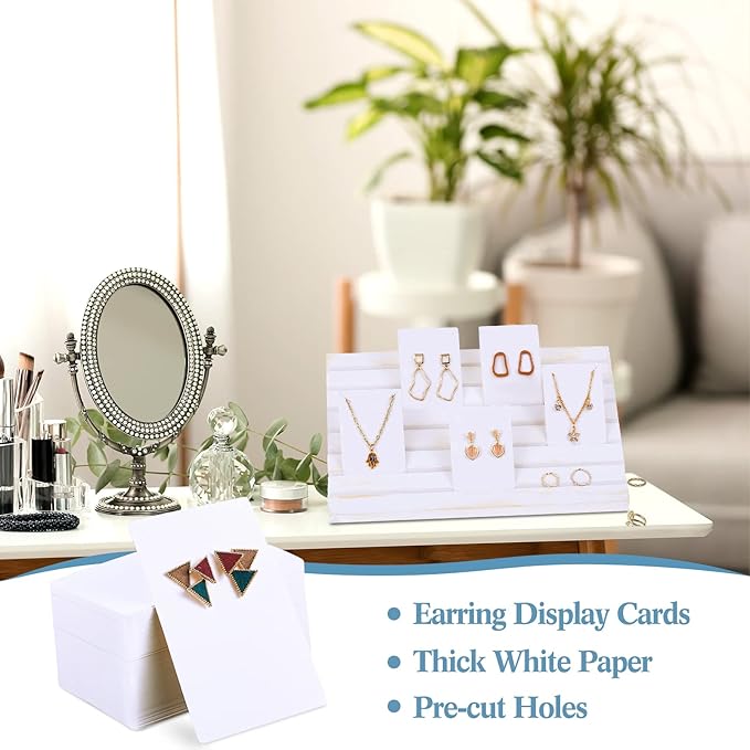 Blulu 31 Pack Wooden Earring Display Stand 7 Slots jewelry Display Holder with Earring Card for Selling Vendors Retail Show