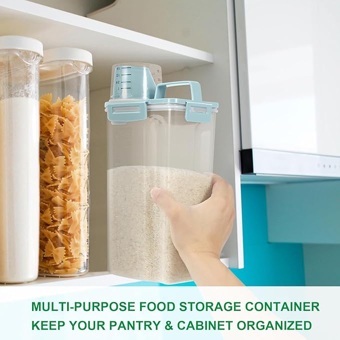 TBMax Rice Storage Container 3-5 Lbs Flour Container Cereal Dispenser with Measuring Cup, Airtight Dry Food Container Bin for Kitchen Pantry Storage Organization