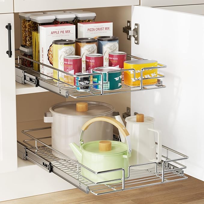 LOVMOR Pull Out Cabinet Organizer 22½" W x 21½" D, Kitchen Cabinet Pull Out Shelves Slide Out Storage