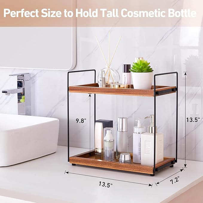 Bathroom Counter Organizer Countertop Storage - 2 Tier Bathroom Countertop Organizers Coffee Bar Organization Acacia Wood Counter Top Organizer Kitchen Spice Rack Vanity Shelf Toilet Vanity Organizers