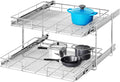 2 Tier Individual Pull Out Cabinet Organizer 28½" W x 21½" D, Heavy Duty Cabinet Pull Out Shelves, Slide Out Drawers Organization for Kitchen Cabinets Bathroom