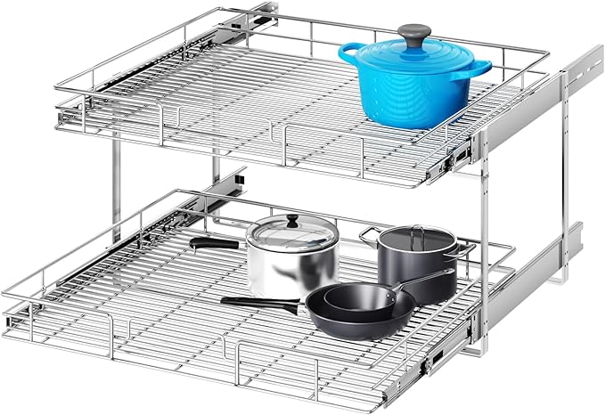2 Tier Individual Pull Out Cabinet Organizer 30" W x 21½" D, Heavy Duty Cabinet Pull Out Shelves, Slide Out Drawers Organization for Kitchen Cabinets Bathroom