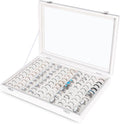 Frebeauty Ring Organizer Tray 100 Slots Ring Holder with Clear Lid Velvet Storage Box Jewelry Tray for Jewelry Store Earring Display Case for Jewelry Show Studs Box for Women(White)