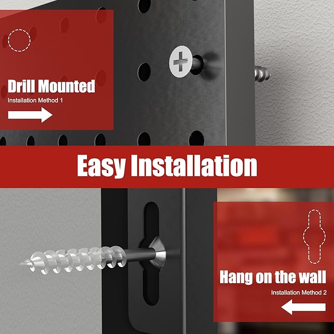 Peg Board 8 Pack Metal Pegboard Panels with 50 Hooks, Heavy Duty Pegboard Wall Organizer, Black Pegboards for Workbench, Garage Tool Storage, Office Organization, Kitchen, Craft Room
