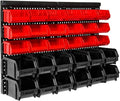 Wall Mounted Storage Bins, 30 Wall Mount Tool Organizer Bins Plastic Parts Rack Container, Easy Access Compartments For Tools, Hardware, Crafts, Office Supplies And More, Blackred
