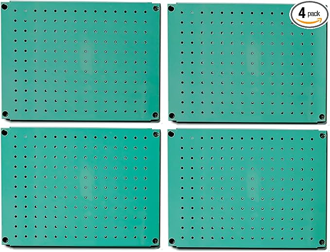 Metal Pegboard 12-Inch Tall x 16-Inch Wide Heavy Duty Wall Organizer for Home Garage Tool Storage 4pcs Green