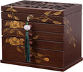 Hand-drawn rose Jewelry Box Wood for Wowen,6-Layer Wooden Jewelry Organizer Boxes with 4 Drawers dresser, Vintage Multi-functional Jewelry Storage Case with lock
