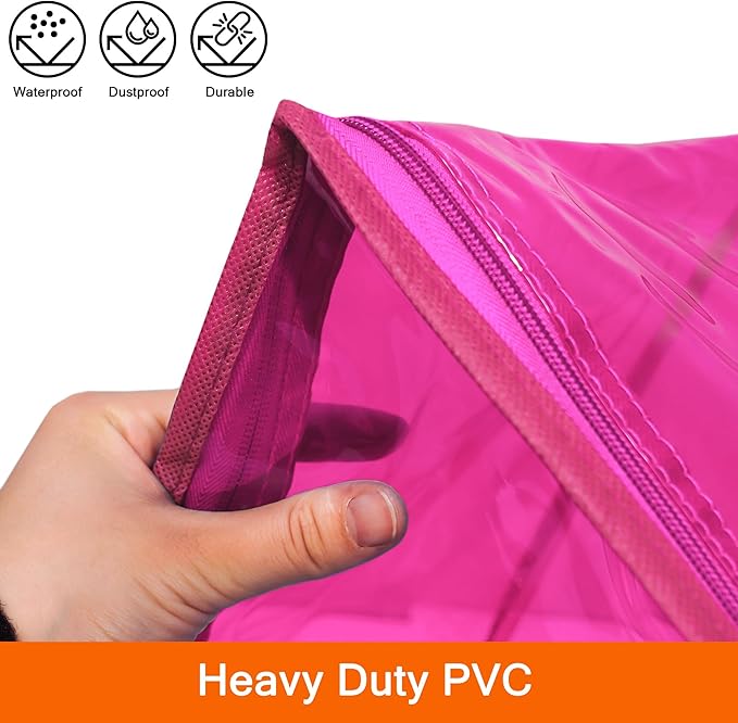 Vieshful Pink 40L Clear Clothes Storage Bag with Zipper 5 Pack Colorful Clothes Organizer Vinyl Storage Bag for Comforter, Blanket, Bedding, Duvet, Transparent Moving Totes