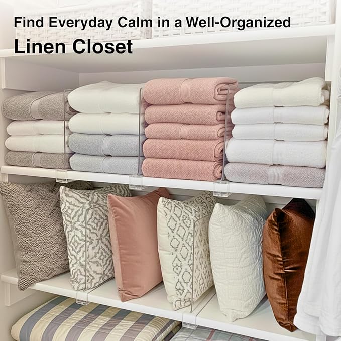Shelf Dividers Purse Organizer for Closet: 16-Pack Acrylic Bag Storage Organizer for Handbags, Clutches, Clothes, Sweater, Towel on Wood Shelves