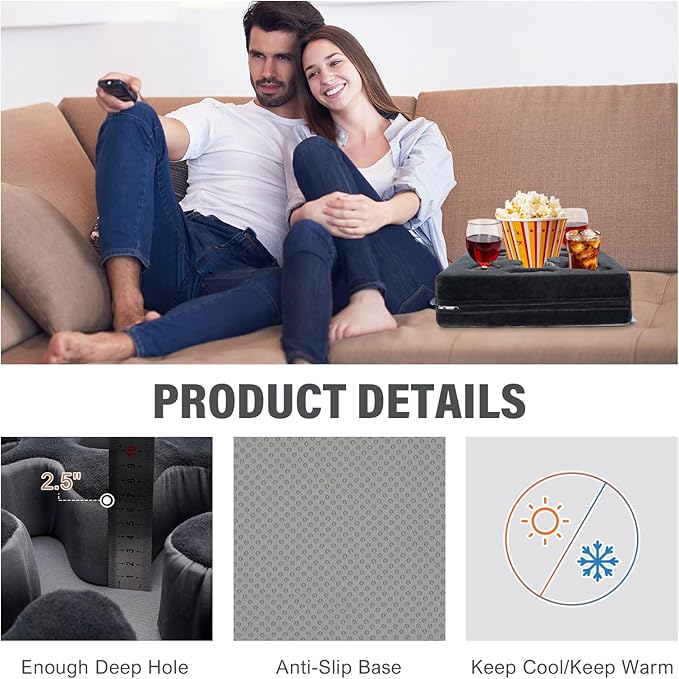 Couch Cup Holder-Sofa Cup Holder Pillow Tray Caddy Cupholder Hearted for Bed, Rv, Tv, Car, Man Cave, Backseat for Remote, Drinks, Snacks (Square-Grey)