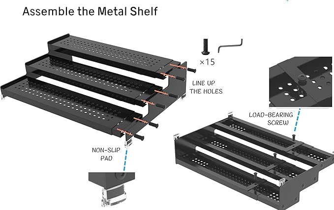 Metal Spice Rack Organizer for Cabinet, 3 Tier Expandable Spice Storage Shelf, Great for Kitchen Cabinets, Cupboard,Pantry and Countertop More,Metal Plate with Hole(3PACKS/Black)