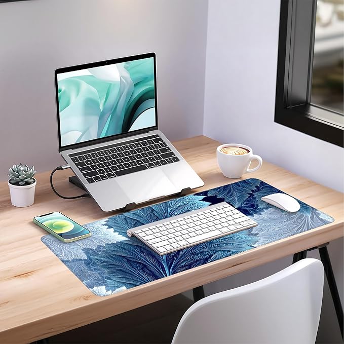Leaves Gaming Mouse Pad 35.4"x15.7"Desk Mat Anti-Slip Rubber Base & Durable Stitched Edges for Gamers Smooth Mouse Writing Surface for Desk Office/Home