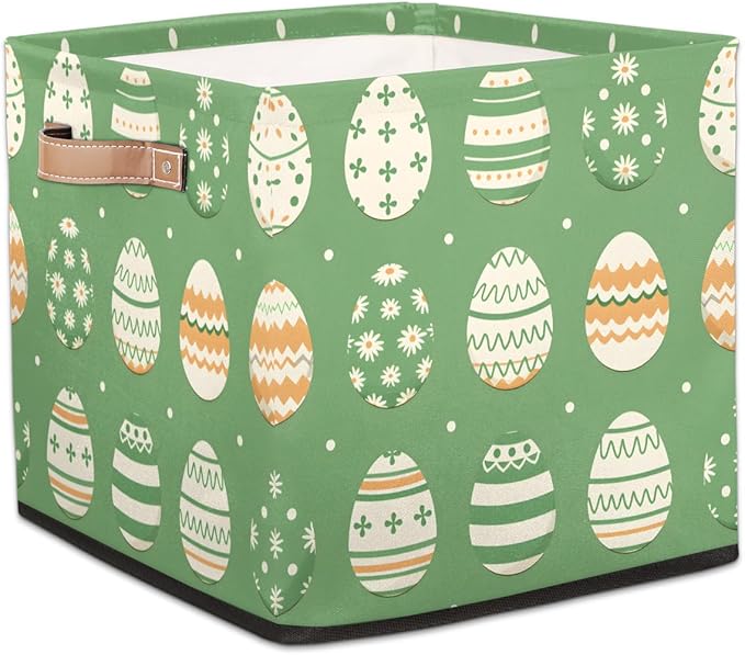 TropicalLife 13x13x13 Inch Large Fabric Storage Cube Easter Sage Green Foldable Storage Bin with Handles Organizer Boxes Cube Basket for Shelves Organizing Closet