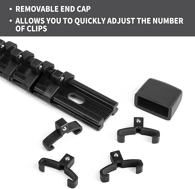 Socket Organizer Drive ABS Tools - Black Socket Holder, Premium Quality 6 Pieces Socket Holders Kit 1/4-Inch x 32 Clips, 3/8-Inch x 30 Clips, 1/2-Inch x 24 Clips（6PC,Black)