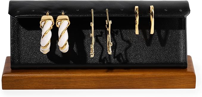 Solid Wood Jewelry Earrings Display Stand Small Jewelry Display for Long Earrings(Black)
