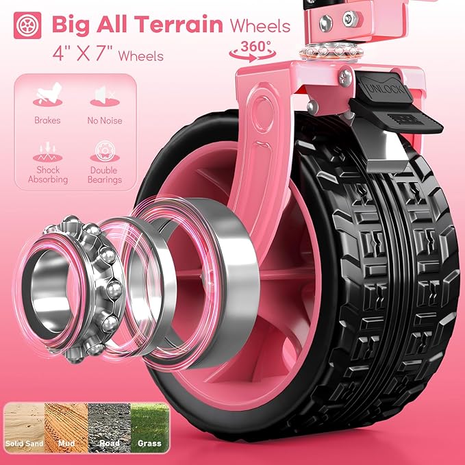 48" L Collapsible Beach Wagon Cart Foldable, 560LB Weight Capacity 300L Heavy Duty Folding Wagons with Big All-Terrain Wheels, Utility Carts for Groceries, Shopping, Camping, Sports - Pink
