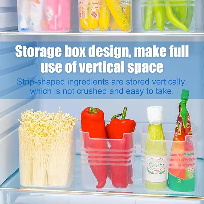 6 PCS Fridge Organizer Bins, Refrigerator Side Door Storage Box, Plastic Clear Storage Container for Fridge Cupboard Pantry Snacks Tins Kitchen