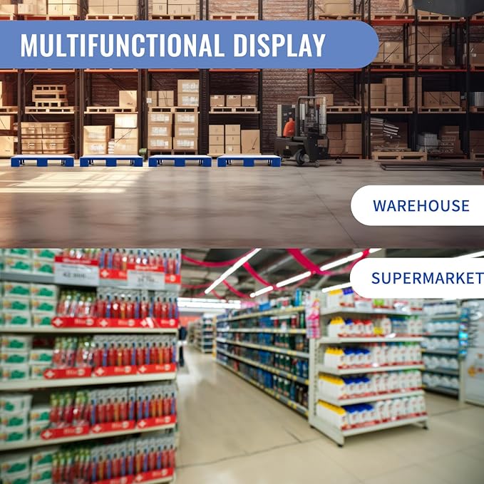 2 Pcs Plastic Pallet for Basement Storage Easy Stack Lightweight Floor Pallet Display Flooring Room Supermarket Christmas, Support up to 2000 Lbs (31.5'' L X 24'' W X 4.7'' H,Blue)