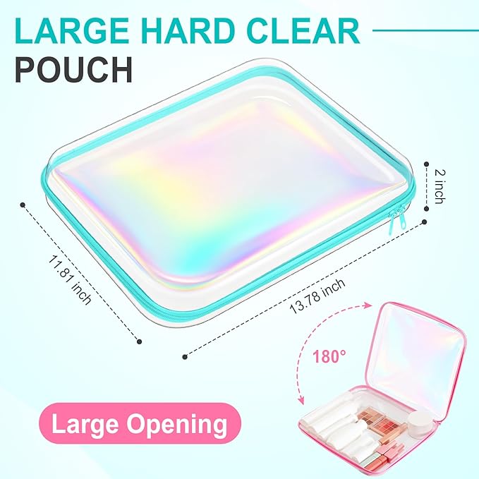 Sanwuta 6 Pcs Clear Hard Zipper Case Hard Plastic Zipper Pouches Transparent Makeup Bag Pencil Pouches for Travel Snacks Christmas Trinket Storage Organizer Box(Holographic,13.78 x 11.81 x 2 Inch)
