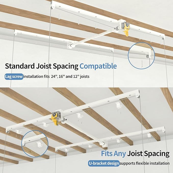 Overhead Garage Storage Rack – 4x8 FT Garage Ceiling Storage Racks with Safety Lock, Heavy-Duty Ceiling Mounted Lift System and Storage Organizer, Ideal for Maximizing Overhead Space, 325 lbs Capacity