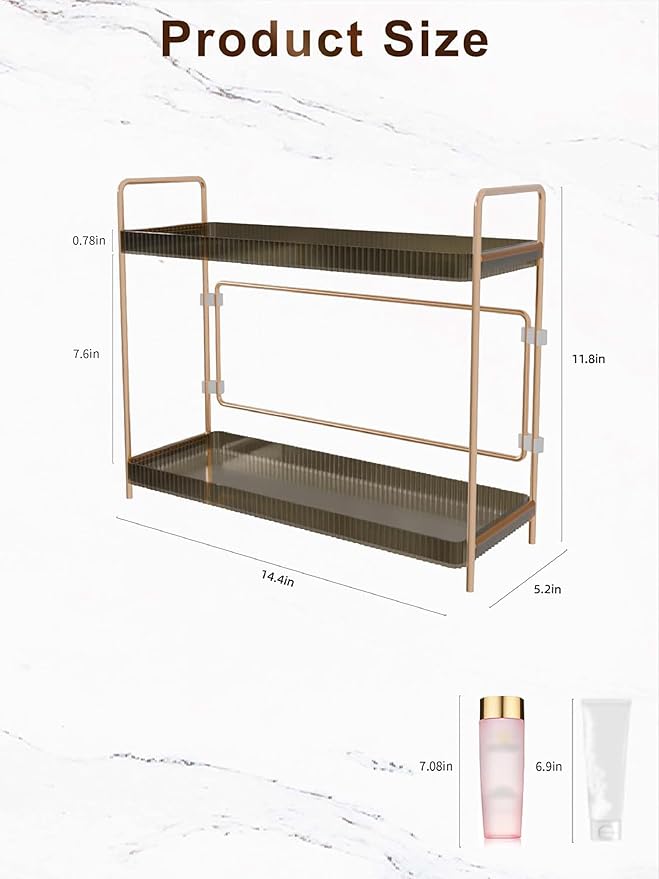 LEEDA 2 Tier Bathroom Counter Shelves, Countertop Shelf Organizer for Bathroom & Vanity, Large Capacity Skincare Organizers,Countertop Organizer for Makeup, Lotion, Kitchen Corner & Dresser Storage